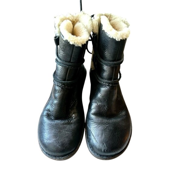 UGG Caspia Black Leather Shearling Lace-Up Winter Boots Women’s Size 7 (EU 38) - Picture 3 of 9
